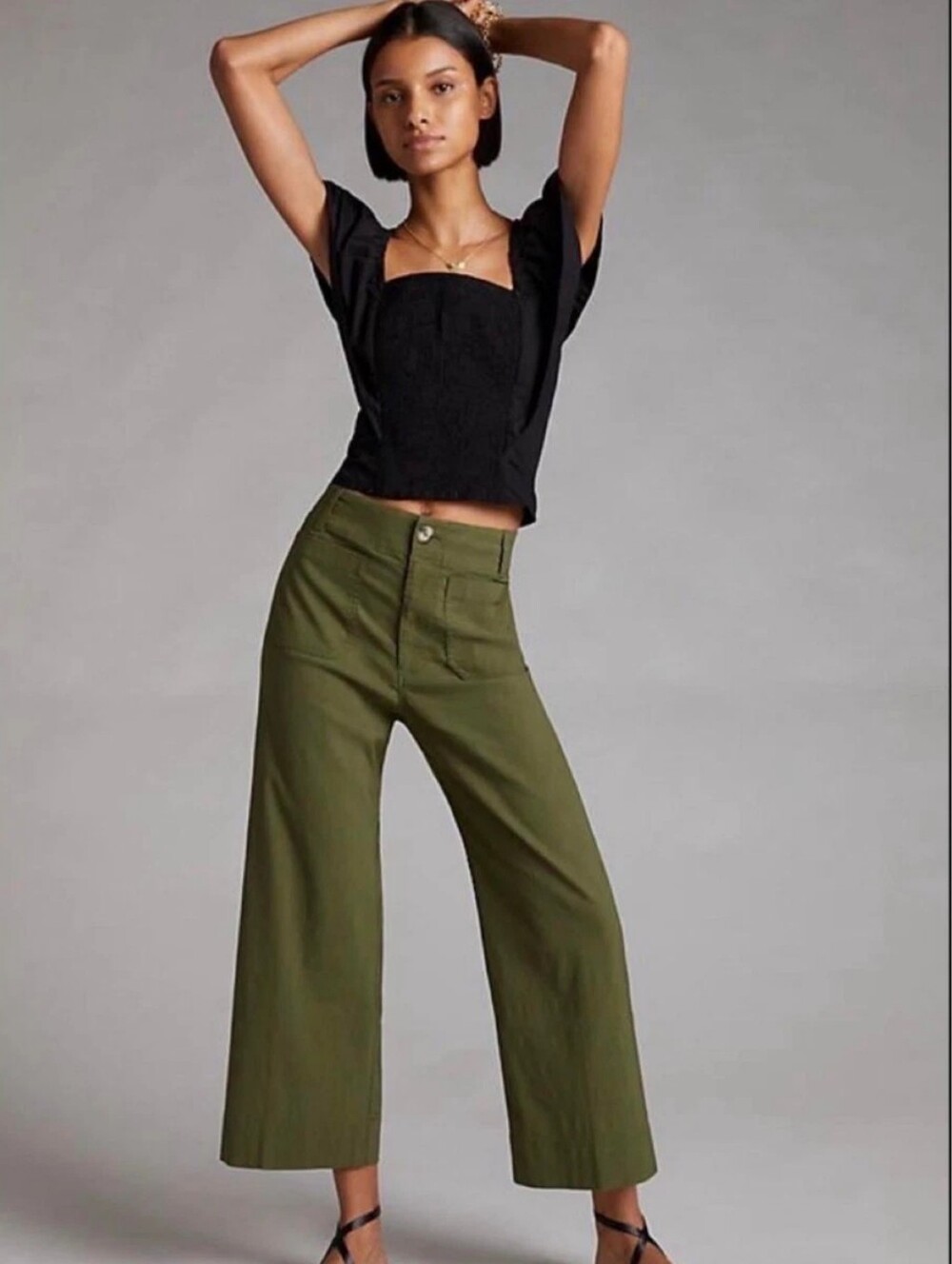Anthropologie Maeve Green Colette Magic Fabric Crop Wide Leg Pants Holly Green